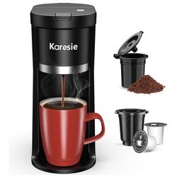 Small Single Serve Coffee Maker, Fast Brew for K-Cup & Ground Coffee, 6-12 Oz Brew Sizes, One-Button Single Cup Coffee Maker, Coffee Machine with Desc