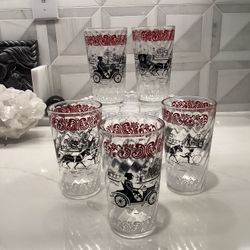 Vintage 1960’s Hazel Atlas Horse & Carriage to Cars glasses (SET OF 5) 5.75”T, 12 oz (perfect condition!)