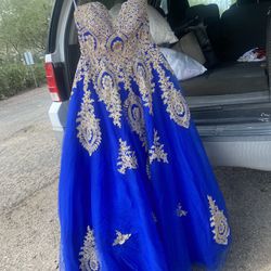Royal Blue And Gold Quinceañera Dress