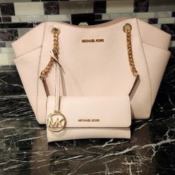 Michael Kors Light Pink Tote + Matching Wallet – Excellent Condition