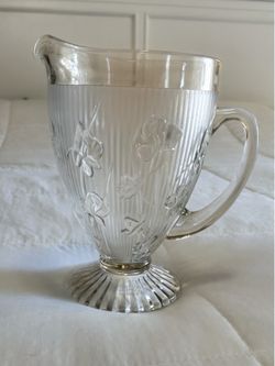 Vintage Iris and Herringbone glass water Pitcher