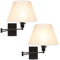 Set of 2 13in Wall Sconces w/ Metal Swing Arm, Cord Cover