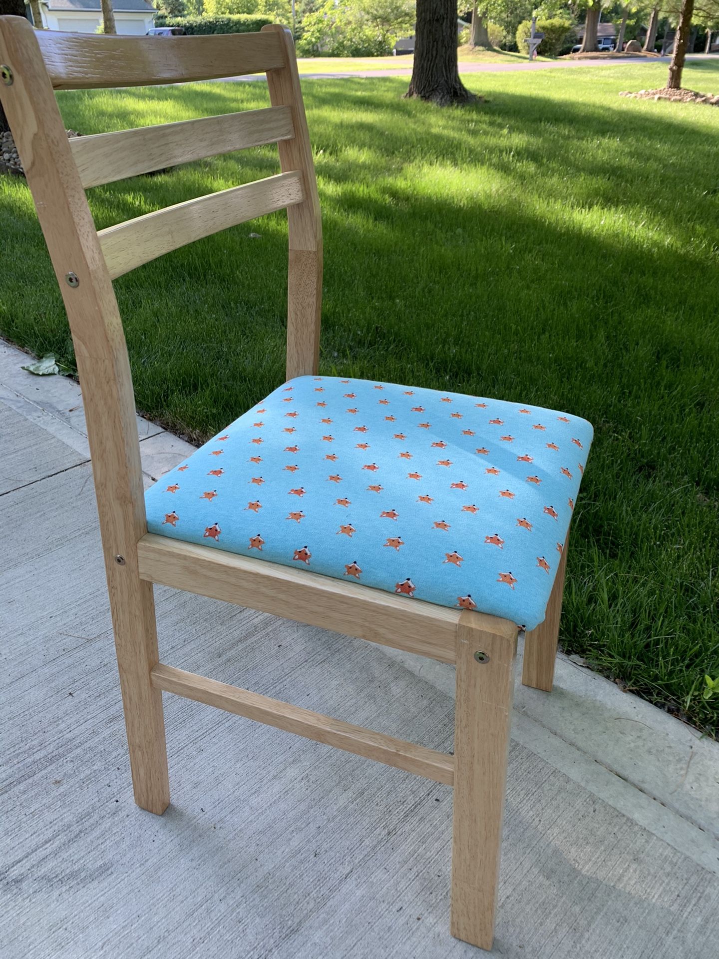 Kids size desk/vanity chair with fox print