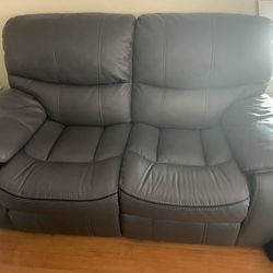 Grey Leather Reclining Couch 