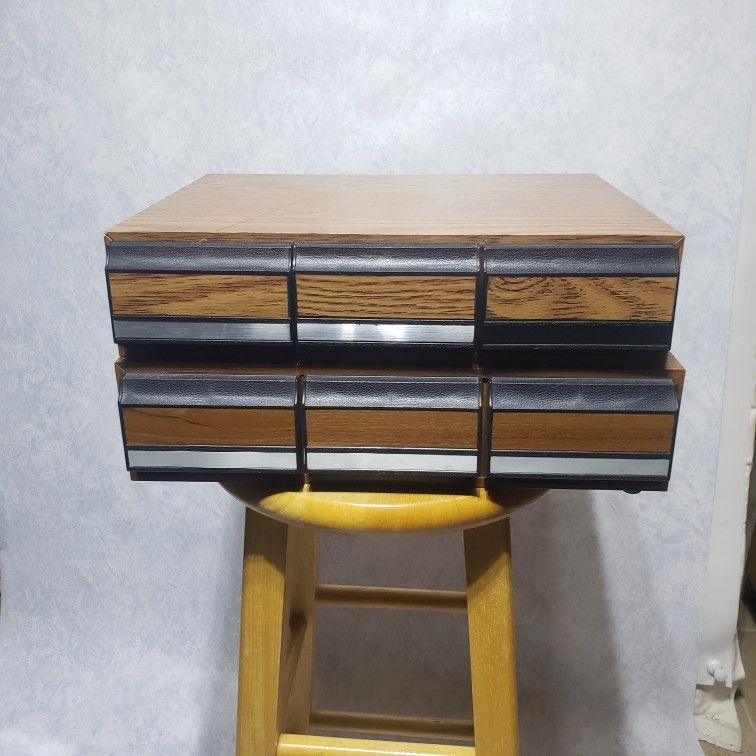 Vintage Add'n Stac Faux Wood Audio Cassette Tape Storage Holder Cases