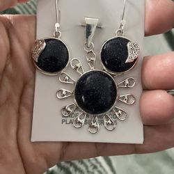 Elegant Set Sun With Earrings Jewlery Set Glitter Black Stone