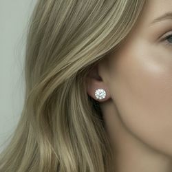 Natural Diamond Stud Earrings for Sale – White 14K Gold 4 prong Setting, GIA grading report, Laser Inscription.