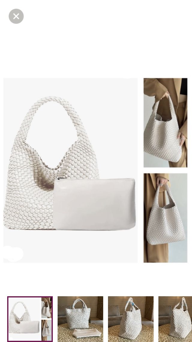 NEW!  Jinmanxue Women Vegan Leather Hand-Woven Tote Handbag in ‘creamy white’