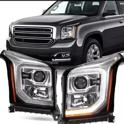 New 2015-2020 GMC Yukon XL Halogen Projector Black Headlights Pair w/ LED Signal