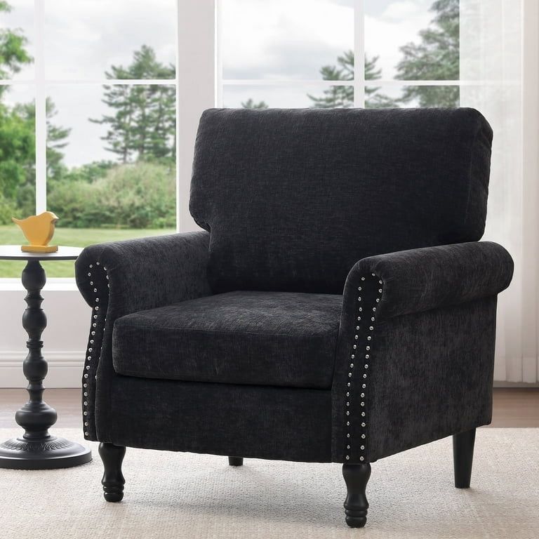 Oversized Accent Chair for Living Room, Chenille Fabric Upholstered Arm Chair, Black