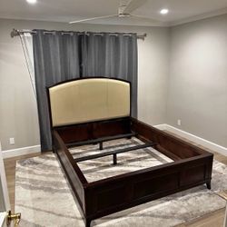 Real Dark Wood/Leather Queen Bed Frame