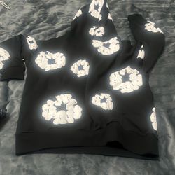 Denium Tear Hoodie Black 