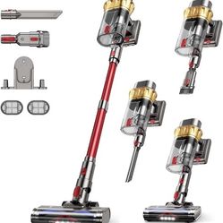 Cordless Stick Vacuum Cleaner, 600W 55KPA, 75 Mins 2L, Double Dustcup, Anti-Tangle & Wall Mount Charging, for Hard Floors Carpet Pet Hair