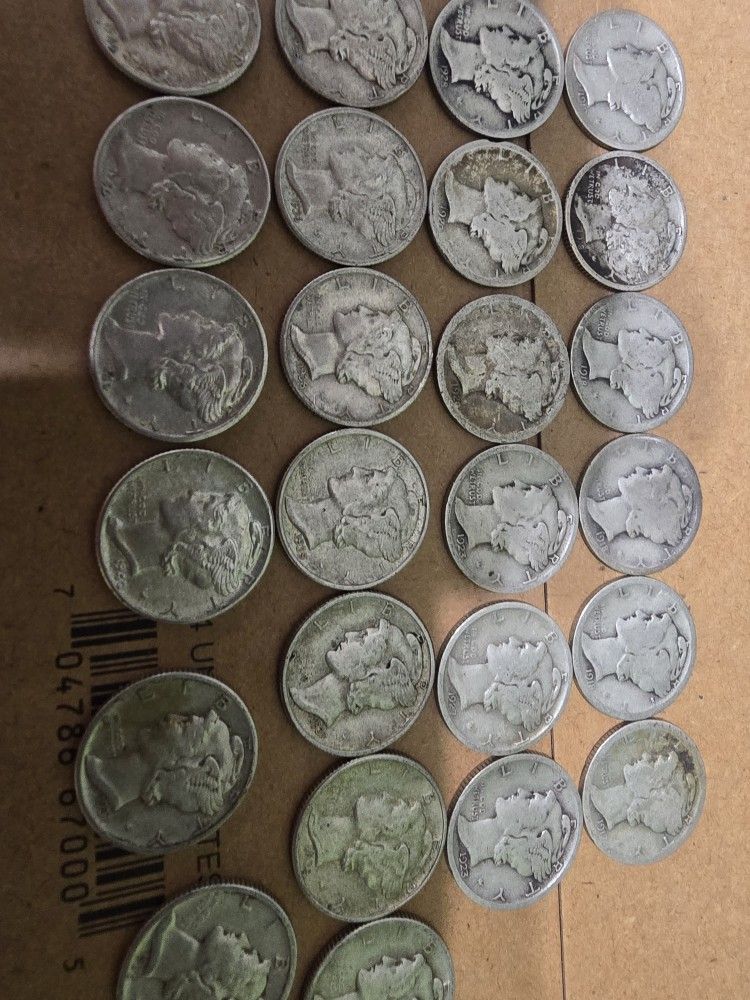 25 Silver Mercury Dimes