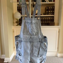 H&M distressed light-wash denim overalls