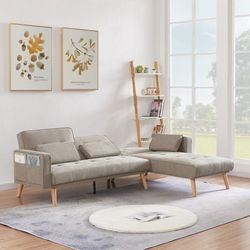 Zechuan Sectional Convertible Sofa Bed with Right
Chaise and Pillows - L-shaped Corner Sofa Couch
Modern Living room, Light Brown/Grey