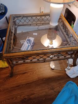 RATTAN GLASS COFFEE TABLE