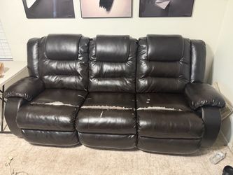 Dark Brown Faux Leather Reclining Sofa