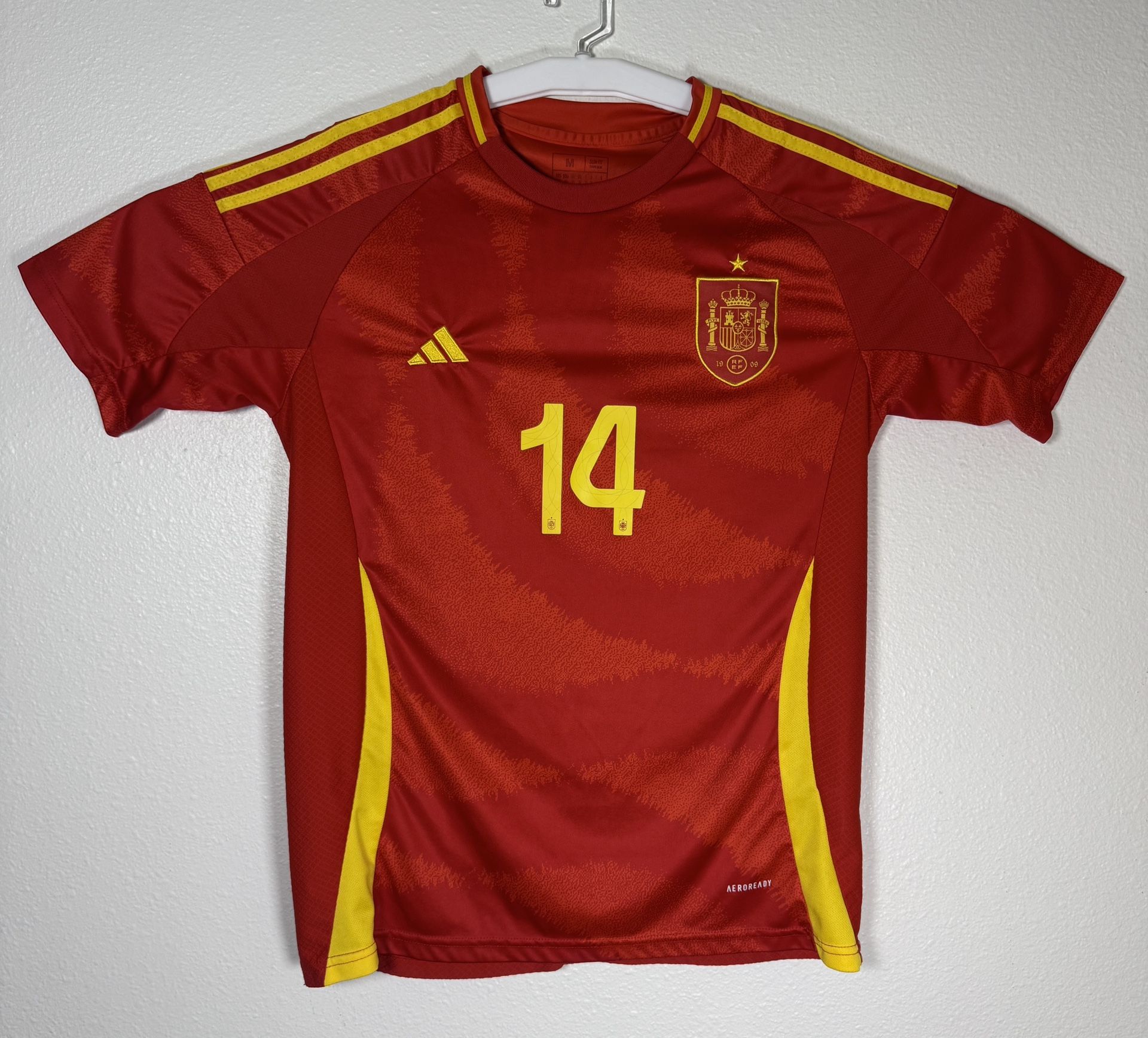 Adidas Spain Home Jersey #14 Espanita Aeroready Medium Slim Fit Red Yellow