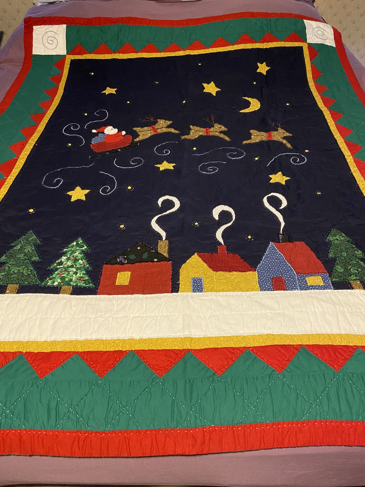 Christmas Santa flying with reindeer Throw Blanket