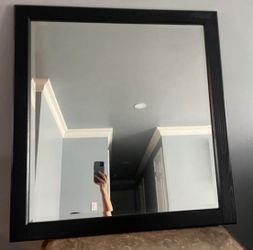 Hayes Contemporary 34 in. Lx 32 in. Vanity Wall Mirror in Black Oak