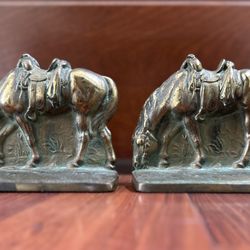 Brass Horse Bookends, Western Saddle