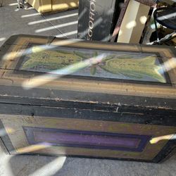 Vintage Large Painted Wooden Trunk. Sturdy. 