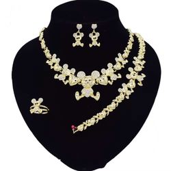 18K Gold Plated, Mickey Mouse Jewelry Set, For Kids or Petite Women
