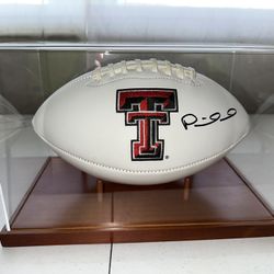 PATRICK MAHOMES SIGNED TEXAS TECH AUTOGRAPHED FOOTBALL IN DISPLAY CASE W COA 730