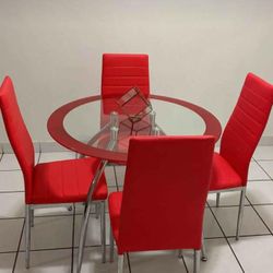Set de Comedor Moderno Mesa de Cristal con 4 Sillas Rojas – Nuevo