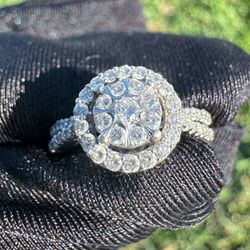 10k white gold iced diamond ring
