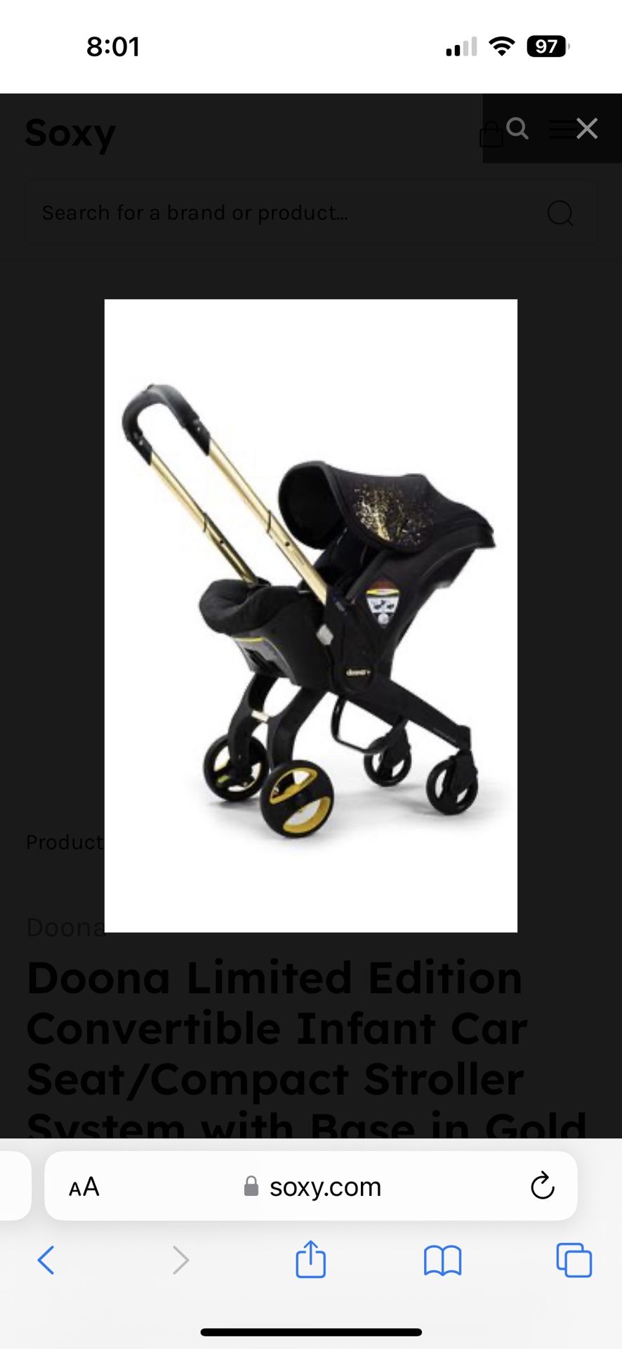 Doona Limited Edition Convertible Infant Car Seat/Compact Stroller System with Base in Gold