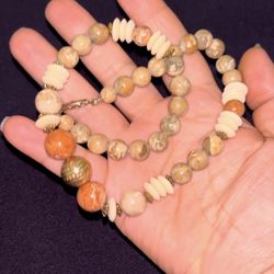 Vintage Round Jasper Bead Necklace Estate Orange Beige