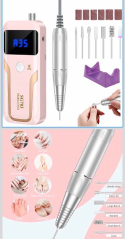 Portable Nail Drill Professional 35000 RPM, Rechargeable Electric Nail File Machine Cordless E-File For Acrylic Gel Polishing Removing With Bits Kit F