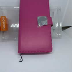 For iPhone 13 Hot Pink Wallet Case Cover Protector 