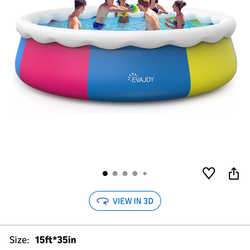 EVAJOY 15ft *35in Inflatable Swimming Pool Include Filter Pump, Ground Cloth And Cover, Blue