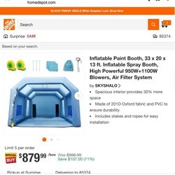 Inflatable Paint Booth for Car 30x20x11.5FT Portable Spray Booth Tent with 1100W + 750W Blowers Air Filter System for DIY Spray Car Truck Motorcycle G