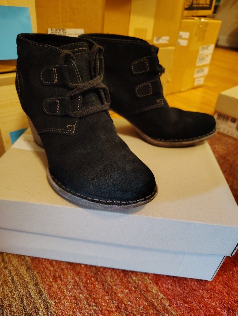 Clarks Black Suede Heeled Mules Size 8M