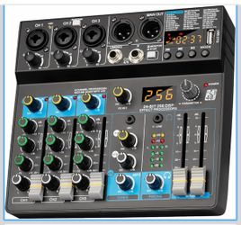 Professional Audio Mixer Digital FX 256-Bit DSP USB Bluetooth MP3 Computer DJ Mixer 5 Channel Input Interface With 48V Phantom Power For PC Recording 