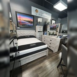 4PC Light Gray Bedroom set King Queen size Bed frame