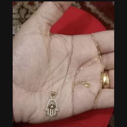 Hamsa Necklace Real Gold 18 K