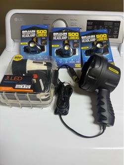 Braun 500 Lumen Headlamps, Black+Decker and Stanley Spotlights