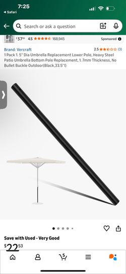 Umbrella replacement pole 33.5” length 5” diameter