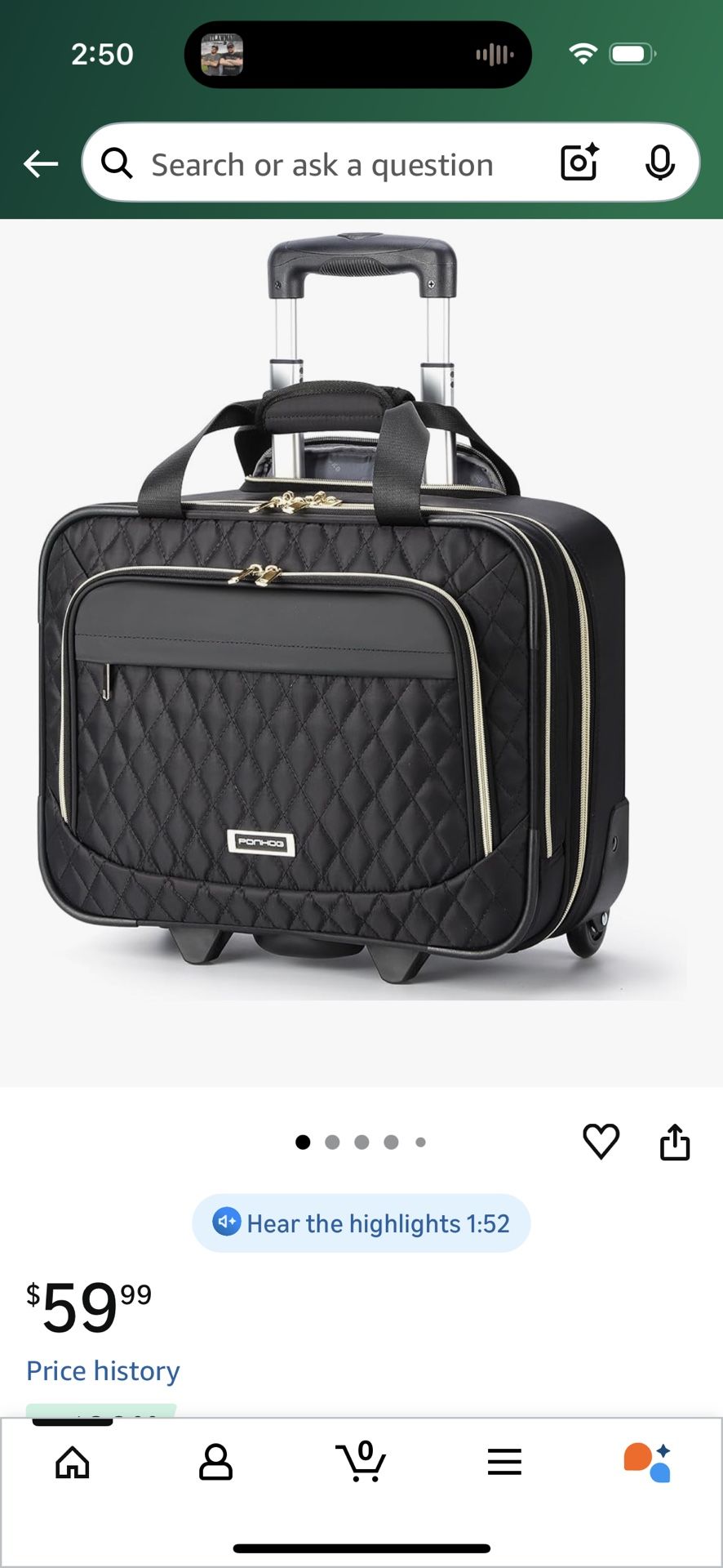 Ponhog Rolling Laptop Bag, 15.6 Inch Rolling Briefcase for Women with Wheels, Carry On Flight Approved Roll