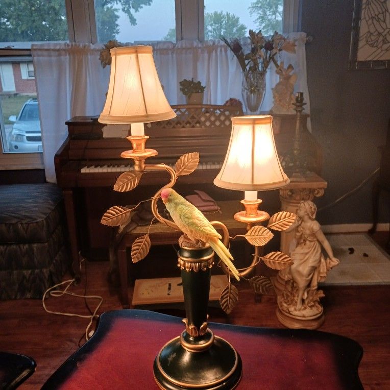  VERY UNIQUE LOOKING VINTAGE  PARAKEET LAMP  REALLY NEAT LOOKING 