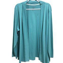 Isaac Mizrahi Live Essentials Women’s Lagoon Green Open Front Cardigan Size 2X