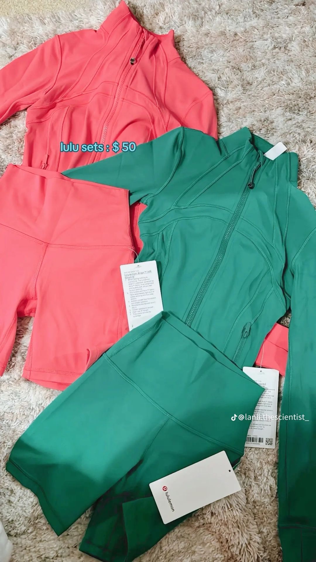 Green & Pink LuLu lemon Sets (size 5 , Shorts Come With Vest)