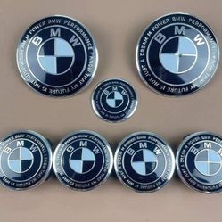 Bmw Black And White Hood Trunk Rims And Steering Wheels Emblem Set 82mm