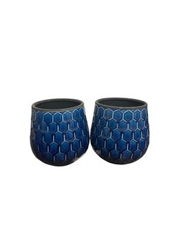 Set of 2 Blue Honeycomb Ceramic Planters