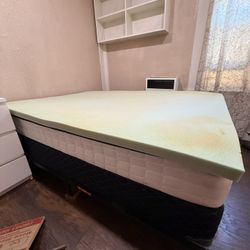 Full Size Mattress, Frame, Box Spring, And Mattress Topper